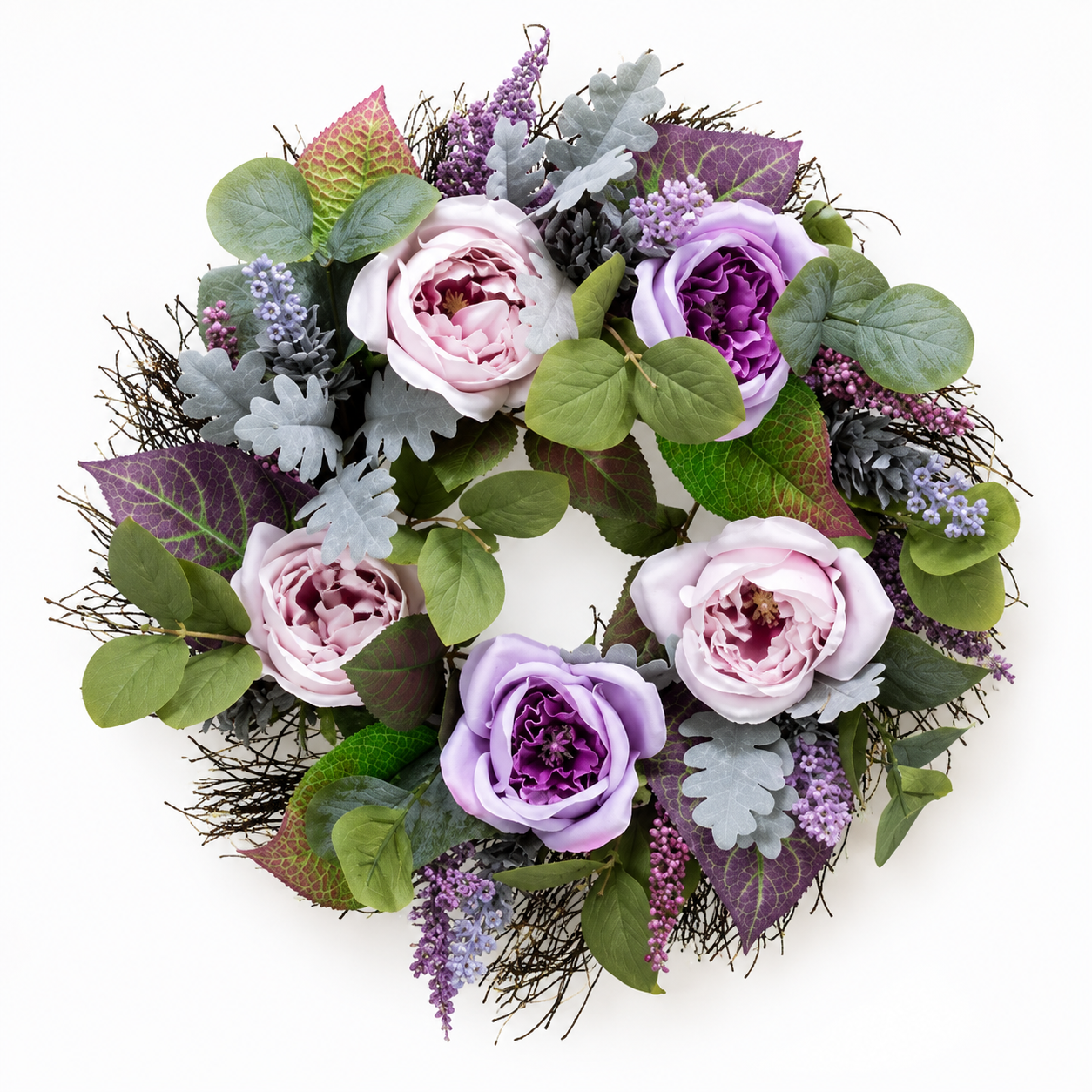 ABELLA Flora Dekokranz Rosen Lavendel Ø48cm Kunstkranz Türkranz Wandkranz Pal1