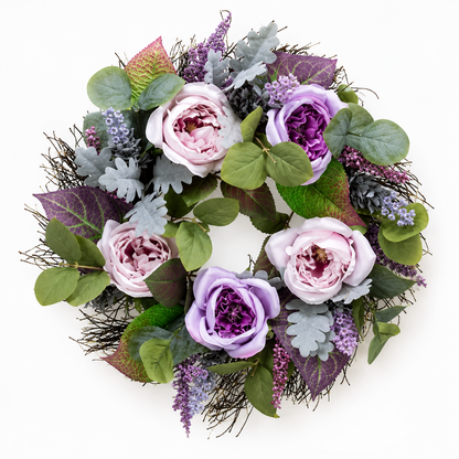 ABELLA Flora Dekokranz Rosen Lavendel Ø48cm Kunstkranz Türkranz Wandkranz Pal1