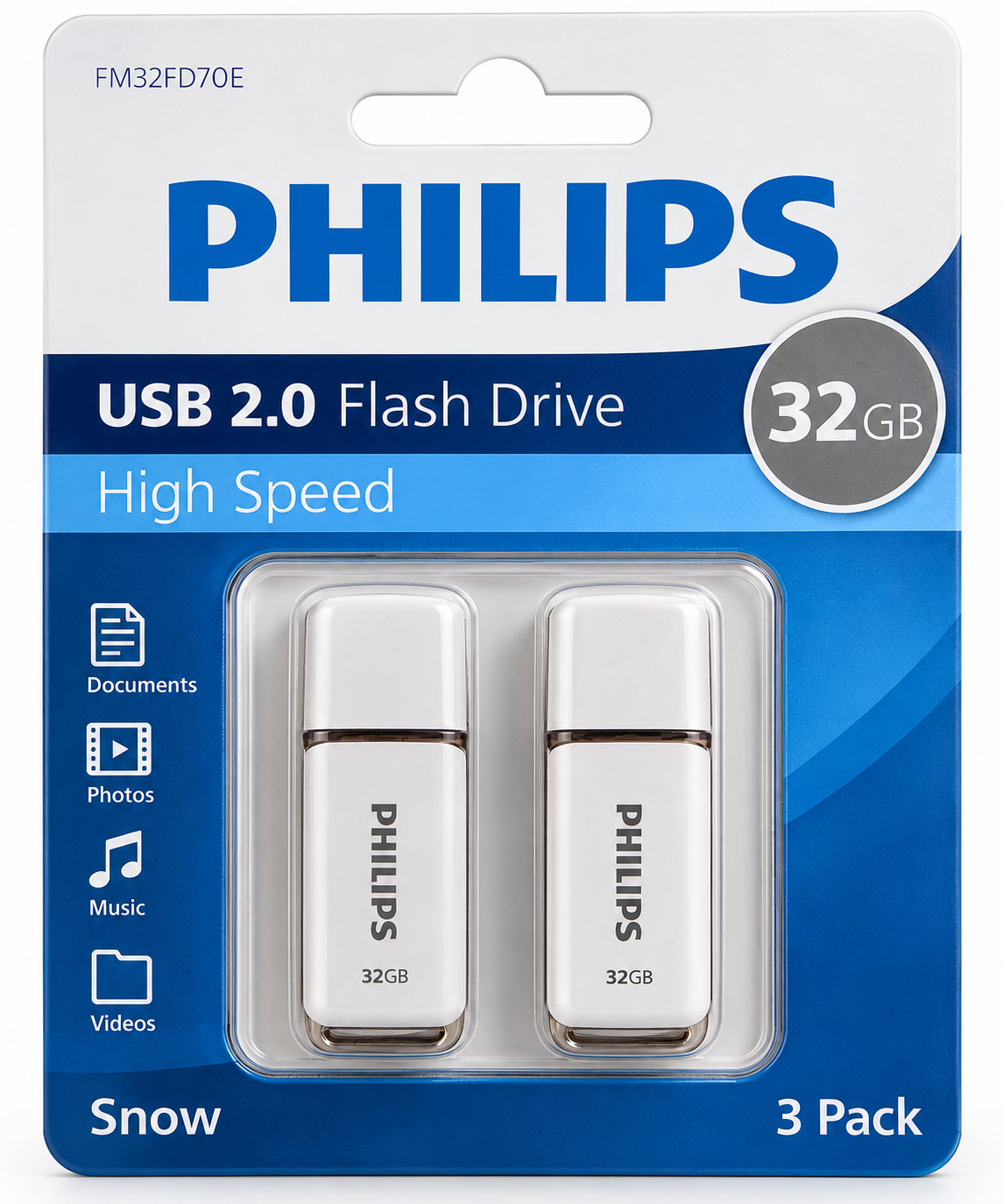 Philips USB Stick 32GB 2er Pack Snow Edition USB 2.0 FM32FD70E/00 96GB A8