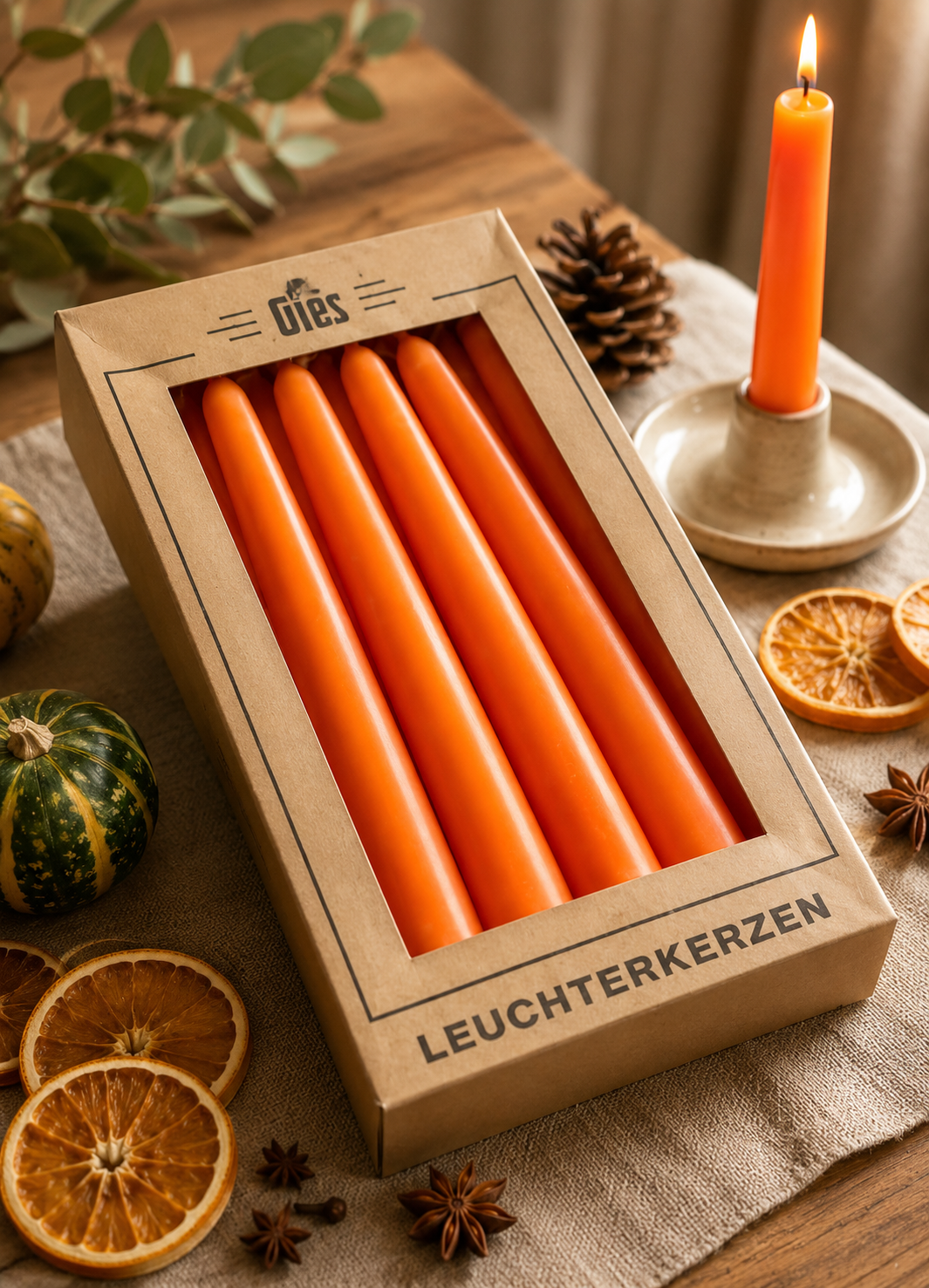 Gies Leuchterkerzen 10 Stück Orange Deko Tischkerzen Stabkerzen