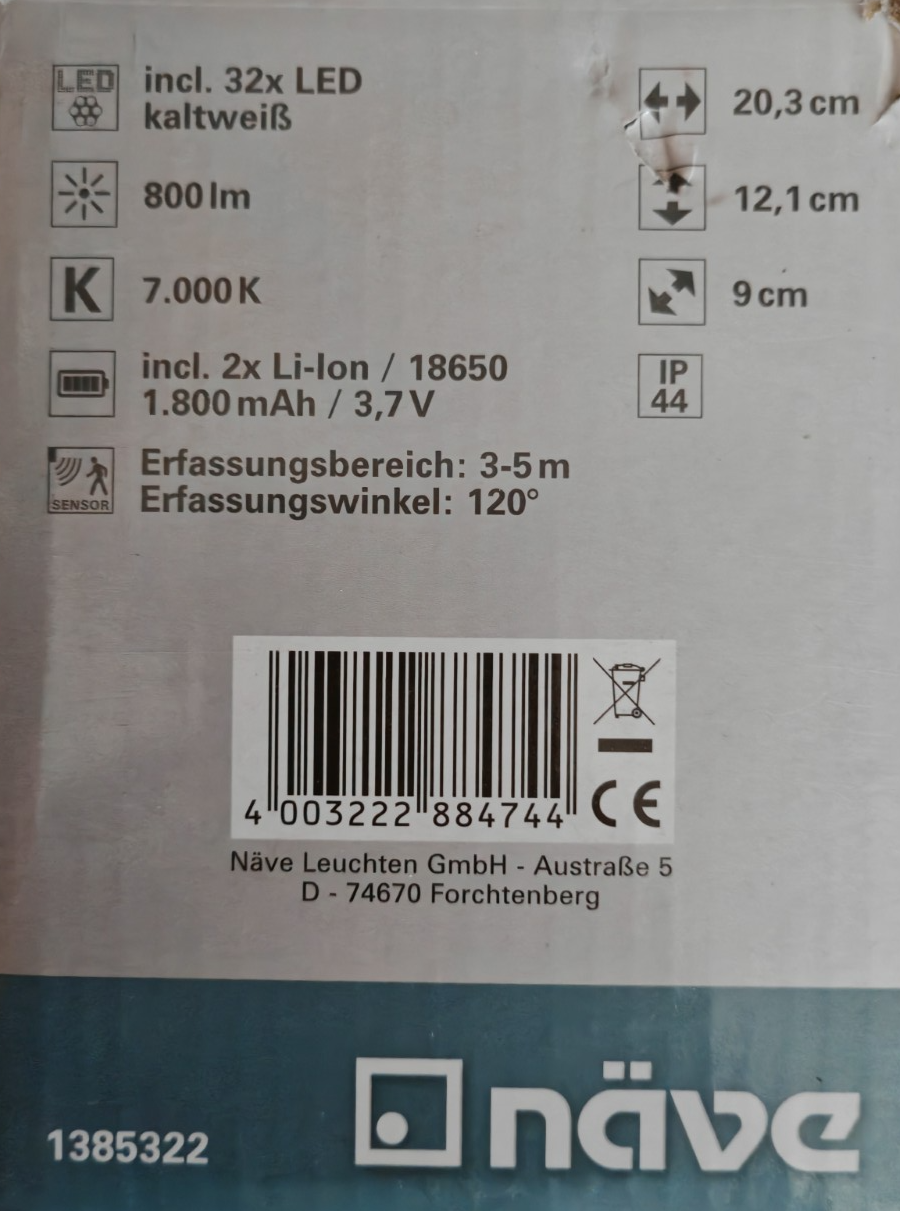 Näve Tillis LED Solar Außenwandleuchte Bewegungsmelder 800lm IP44 1385322 HA35