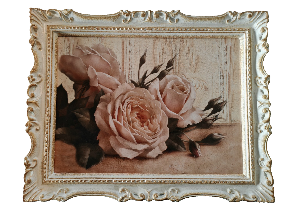 Rosen Wandbild mit Barockrahmen 40x49 cm Vintage Shabby Chic Landhaus Deko C4