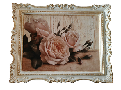 Rosen Wandbild mit Barockrahmen 40x49 cm Vintage Shabby Chic Landhaus Deko C4