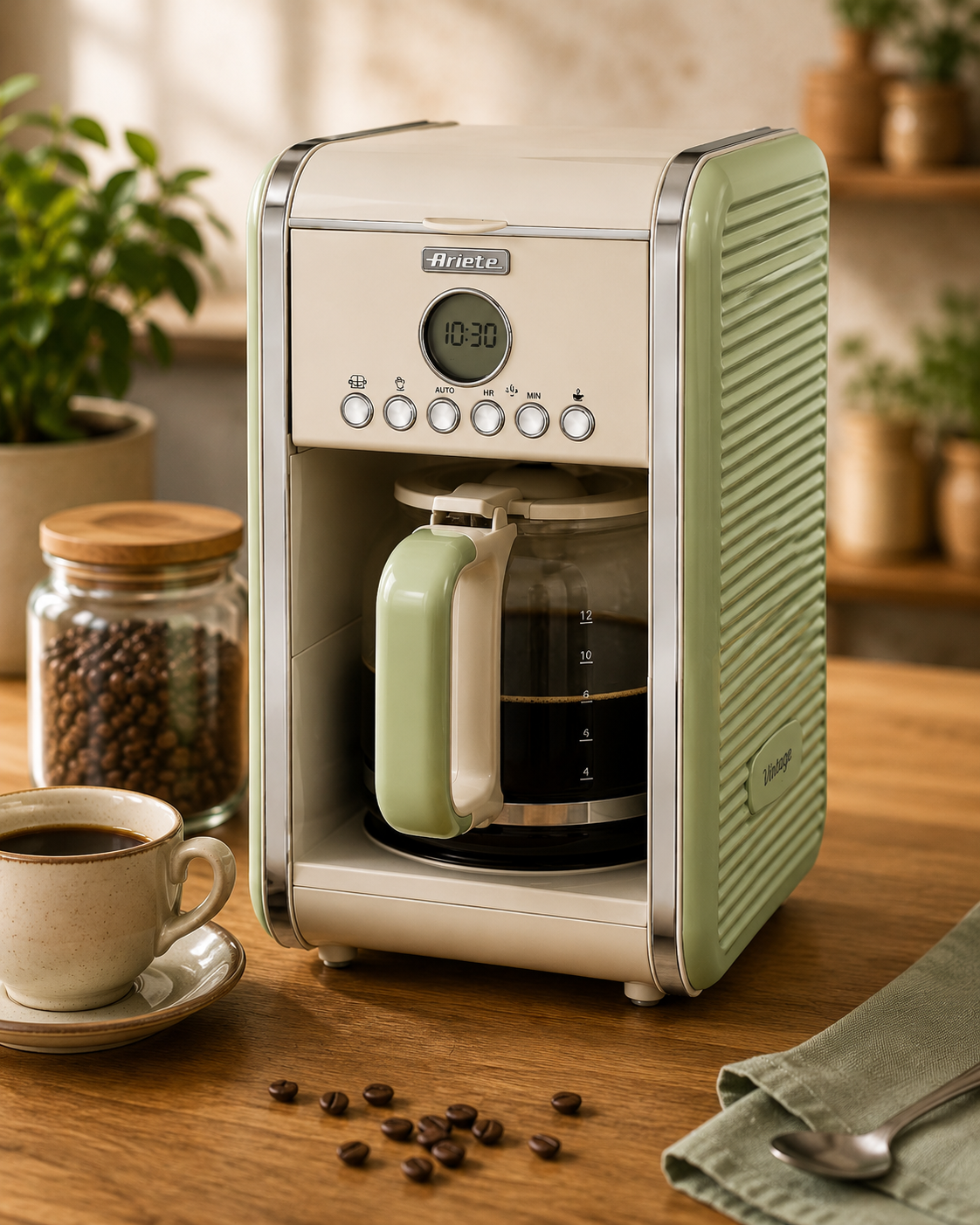 ARIETE Vintage 1342 Filterkaffeemaschine Grün 1,5L Timer Permanentfilter B-03