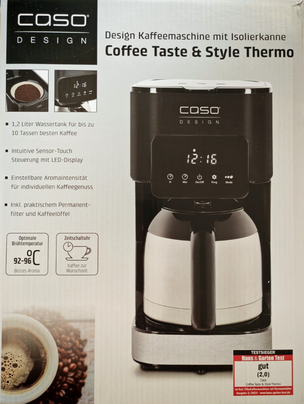 Caso 1847 Coffee Taste & Style Thermo Kaffeemaschine 1,2L Timer LED B03