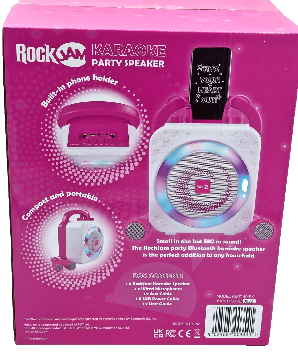 RockJam Karaoke Maschine 10W Bluetooth 2 Mikrofone LED Akku Party Speaker HA24