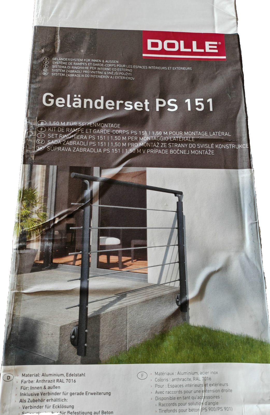 DOLLE Geländer Komplettset Alu Anthrazit 150cm Oberboden