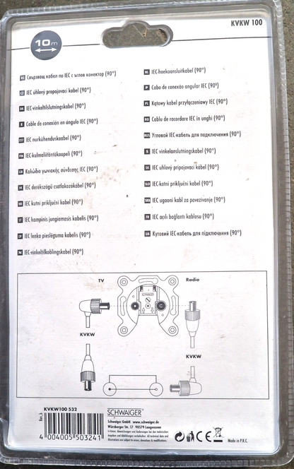 Schwaiger KVKW100 IEC Winkelanschlusskabel 10m Antennenkabel TV