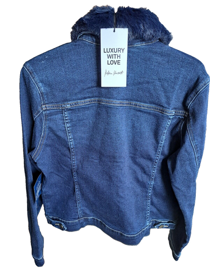 Jeansjacke elastische Ware Fellimitat-Kragen