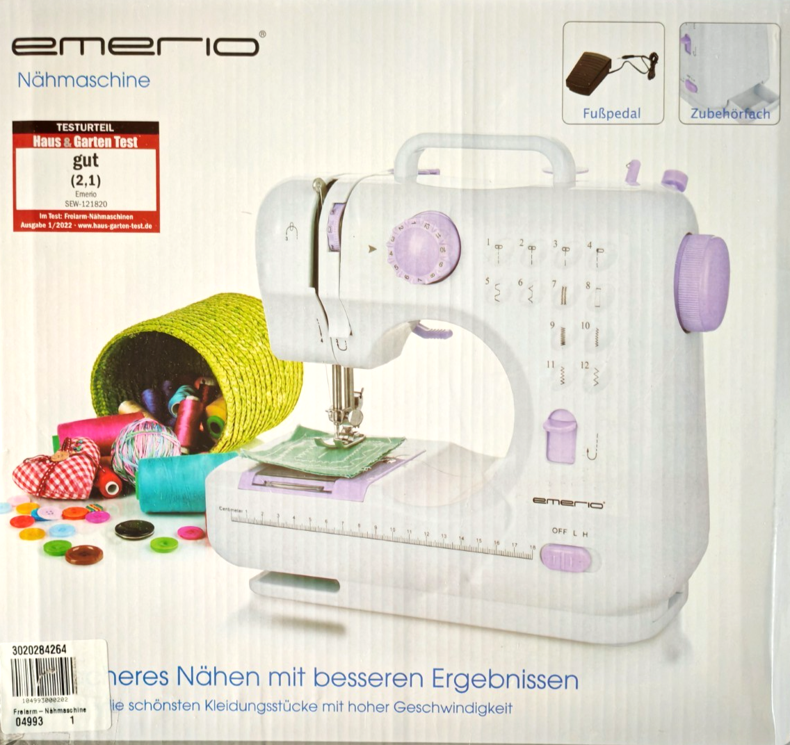Emerio SEW-121820 Nähmaschine Kinder Anfänger 12 Stichmuster Fußpedal HO-A10