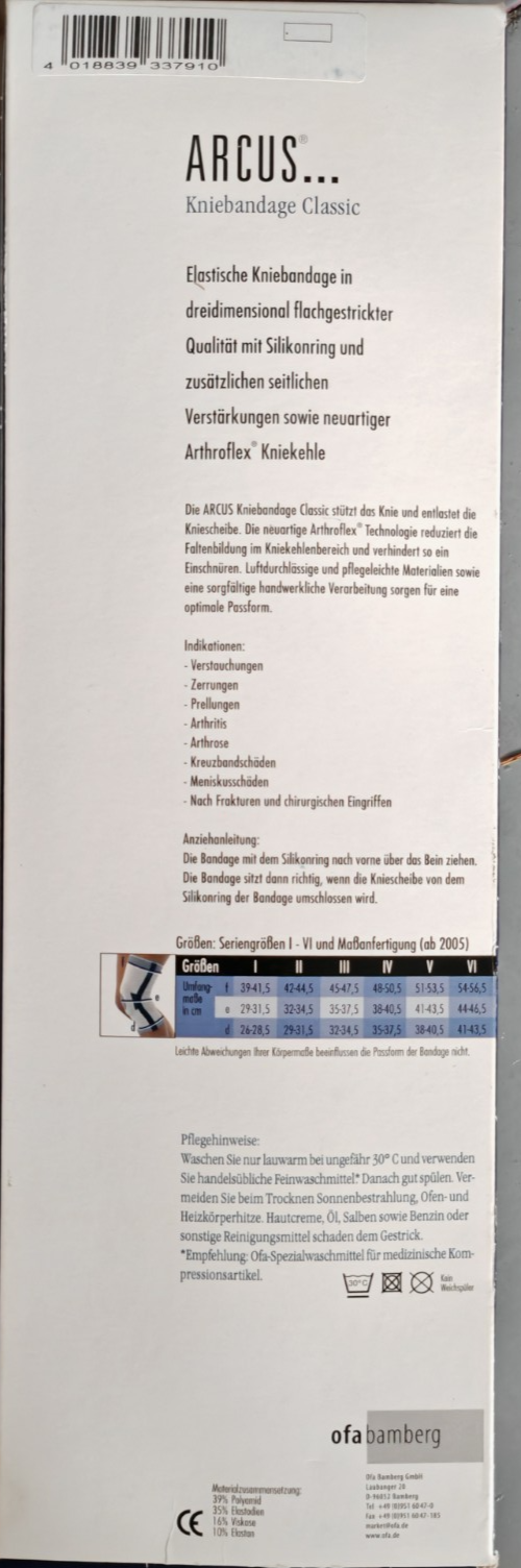 ARCUS Kniebandage Classic Arthroflex Gr. IV Schwarz Blau Knie Bandage C2