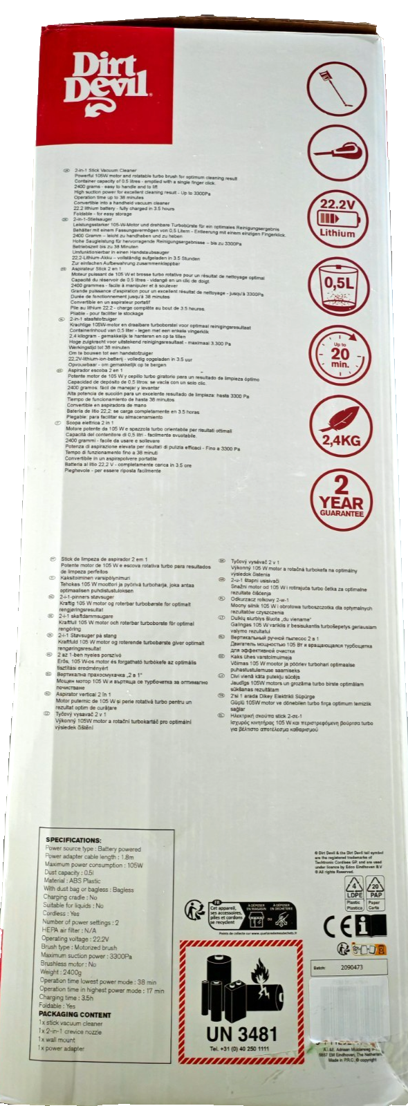 Dirt Devil DD9007 2in1 Akku Staubsauger Stielstaubsauger 105W Rot Akku HO-A14