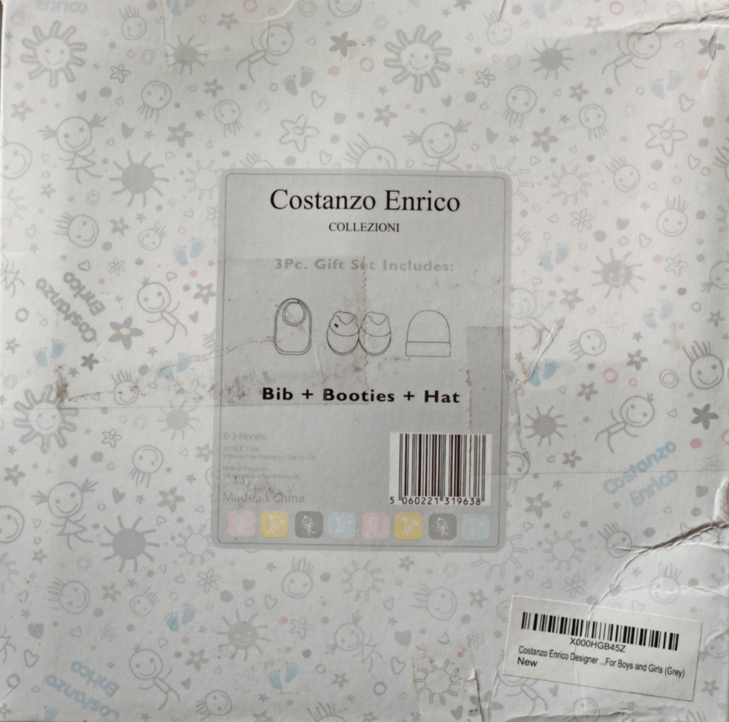 Costanzo Enrico Baby Geschenkset 0-3 Monate Lätzchen Mütze Babyschuhe B8