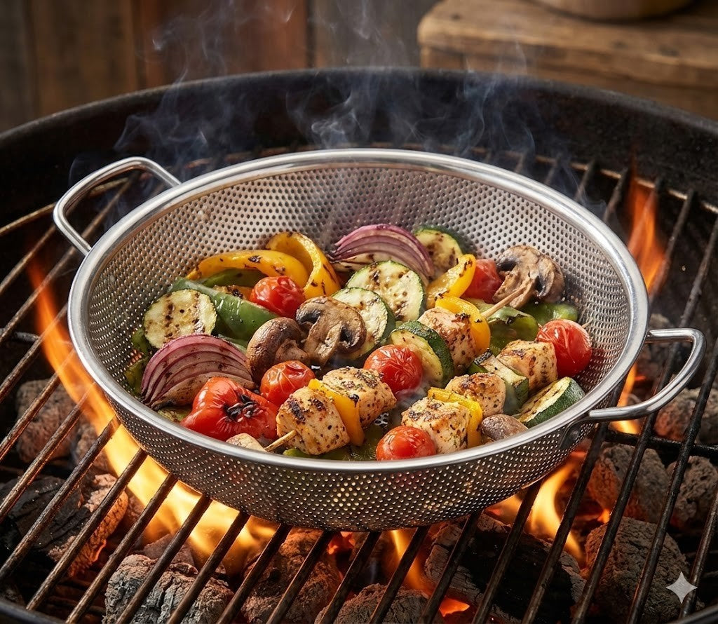 Wilkinson Vulcan BBQ Grillpfanne Ø32cm Edelstahl Grillschale Grillkorb HA21