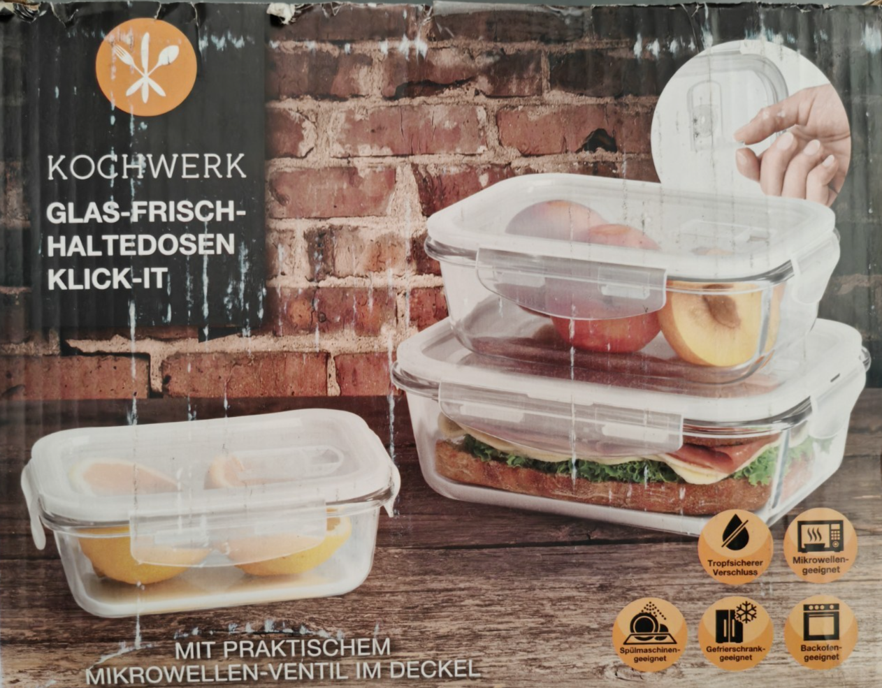 Kochwerk Glas Frischhaltedosen 3er Set Meal Prep Brotdose Vorratsdose Deckel B3