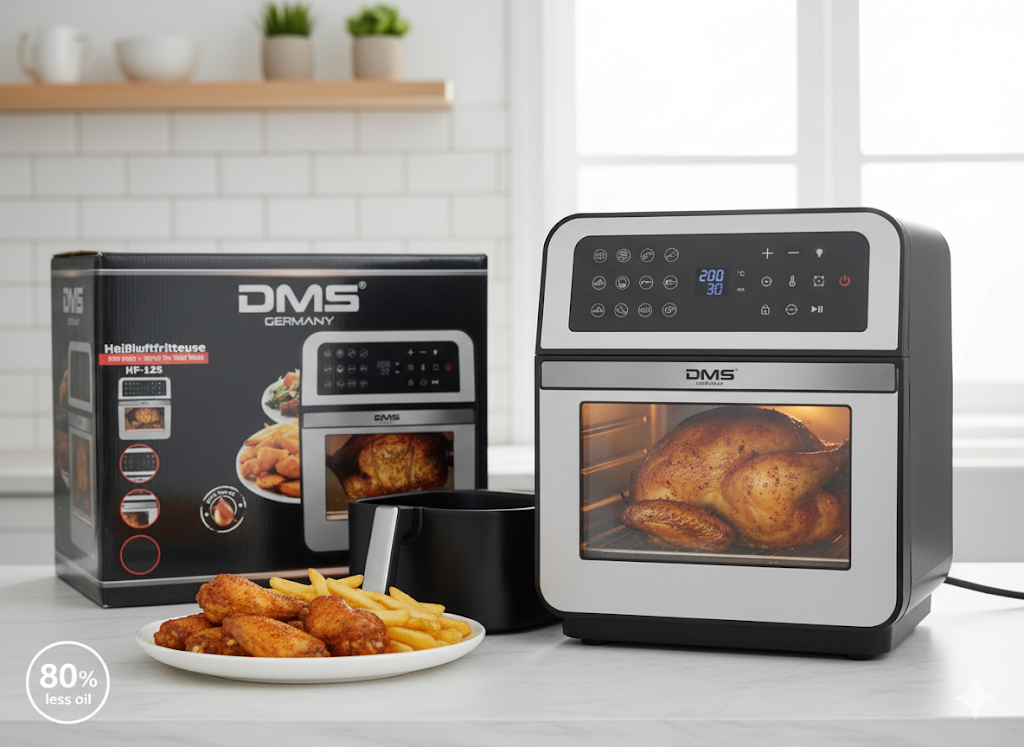 DMS® XXL 12L Heißluftfritteuse mit Drehgrill - Edelstahl