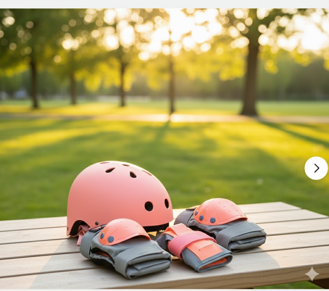 Wildya 7-teiliges Kinder Schutzset Helm Knie Ellenbogen Skateboard Orange
