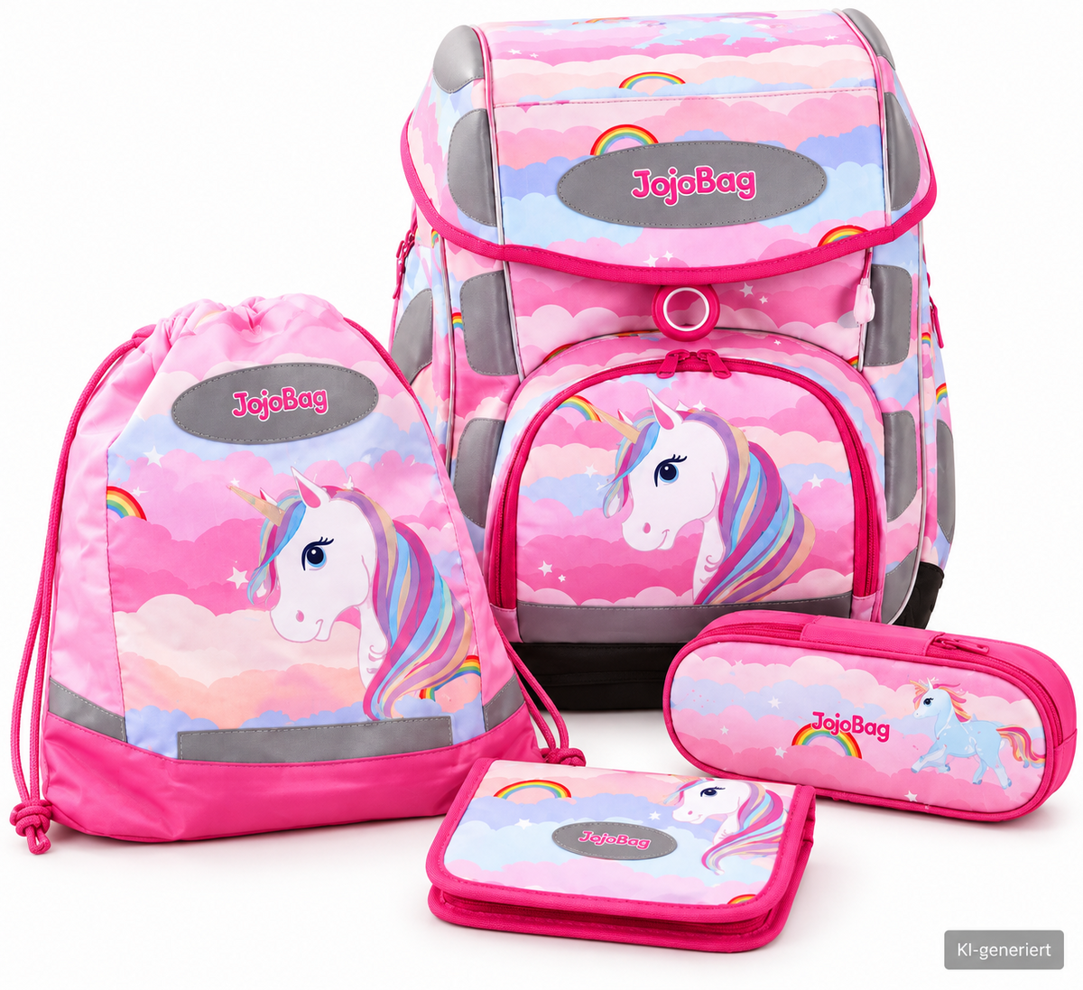 JojoBag Schulranzen Set 4-teilig Einhorn Mädchen Rucksack Federmappe Pink  D8