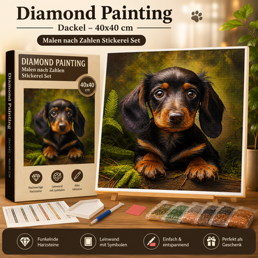 Diamond Painting Dackel 40x40cm Malen nach Zahlen Stickerei Set Hund