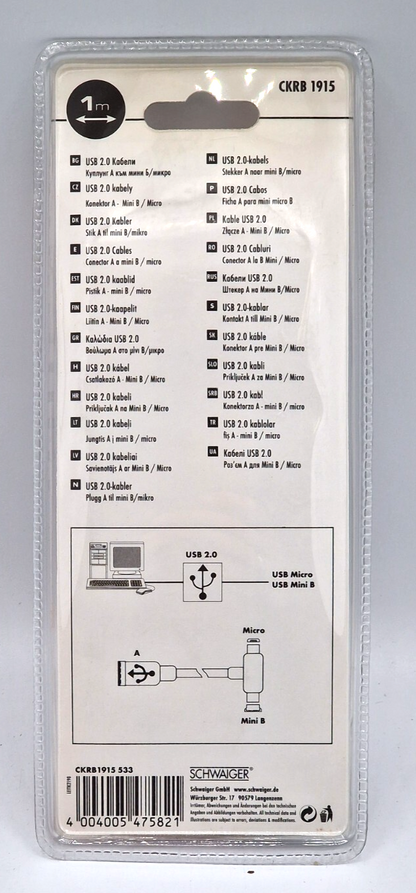 Schwaiger CKRB1915 USB 2.0 Anschlusskabel Stecker A auf Mini/Micro B