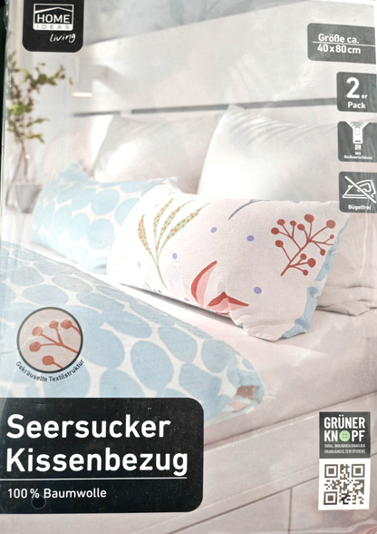 Home Ideas 2x Seersucker Kissenbezug 40x80 cm Baumwolle Reißverschluss Bunt E3