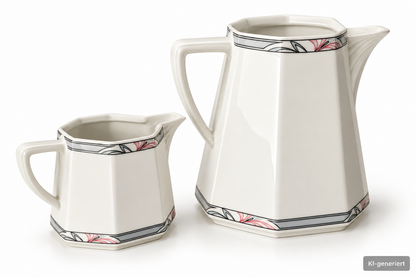 Schirnding Bavaria 123 Kaffeekanne Milchkännchen Porzellan Blumendekor 2-tlg A6
