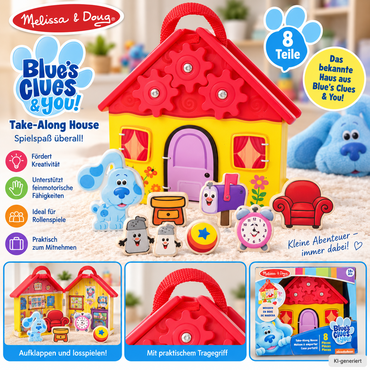 Melissa & Doug Blue's Clues & You Holzhaus Sortierspiel 8 Teile ab 18 Monate D6