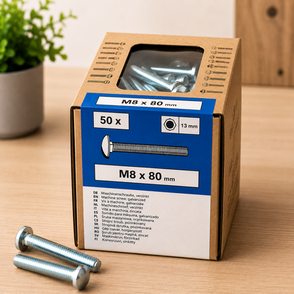 Lux Schlossschrauben verzinkt M8x80mm 50x Rundkopf metrisch Gewinde