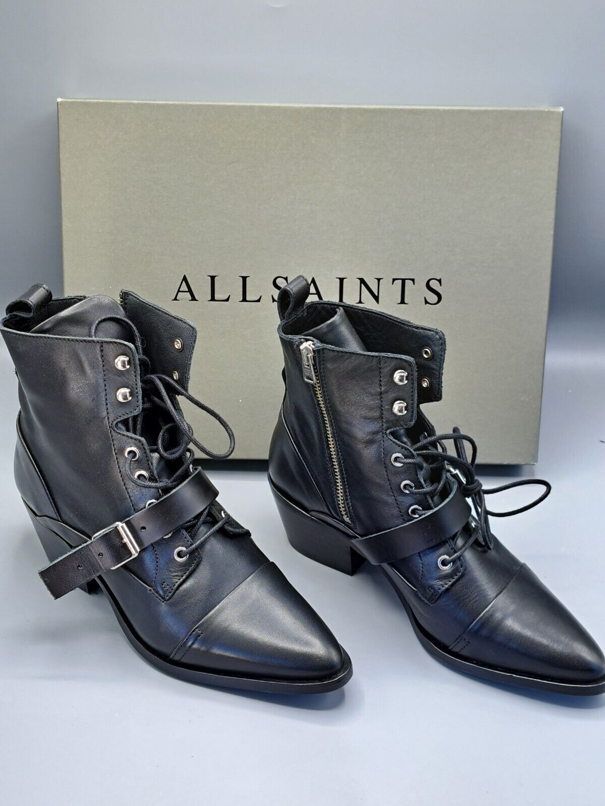 Allsaints Katy Zip Boots, Calf, Schwarz Größe 37