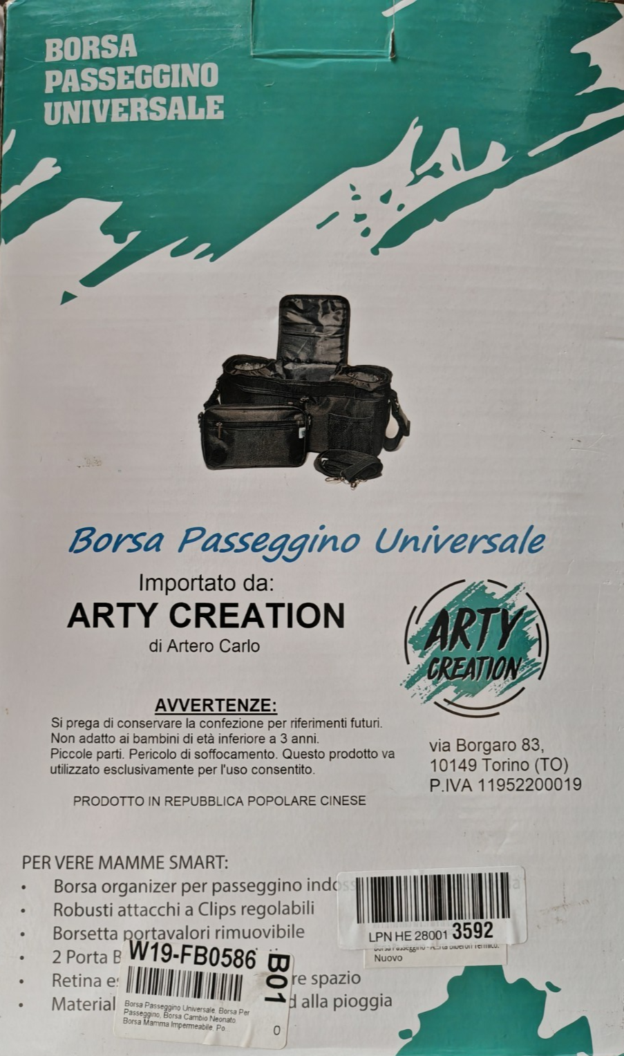 ARTY CREATION Wickeltasche Kinderwagen Organizer Universal Schwarz Mamme D7