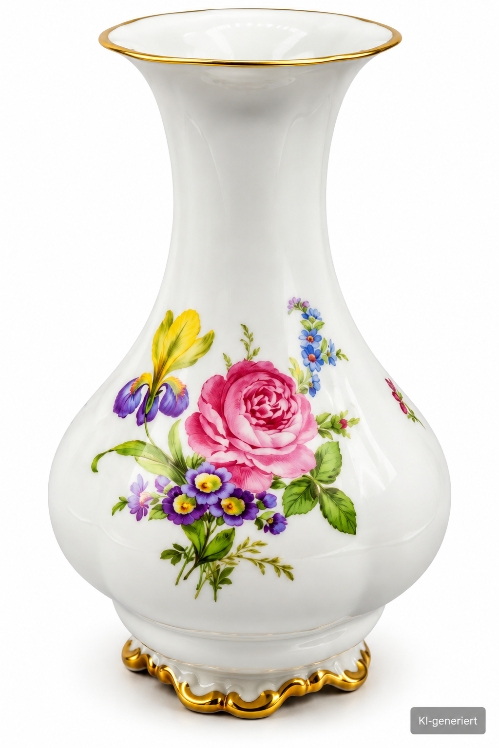 Lindner Porzellan Vase Blumendekor Goldrand Rosen Handarbeit Bavaria