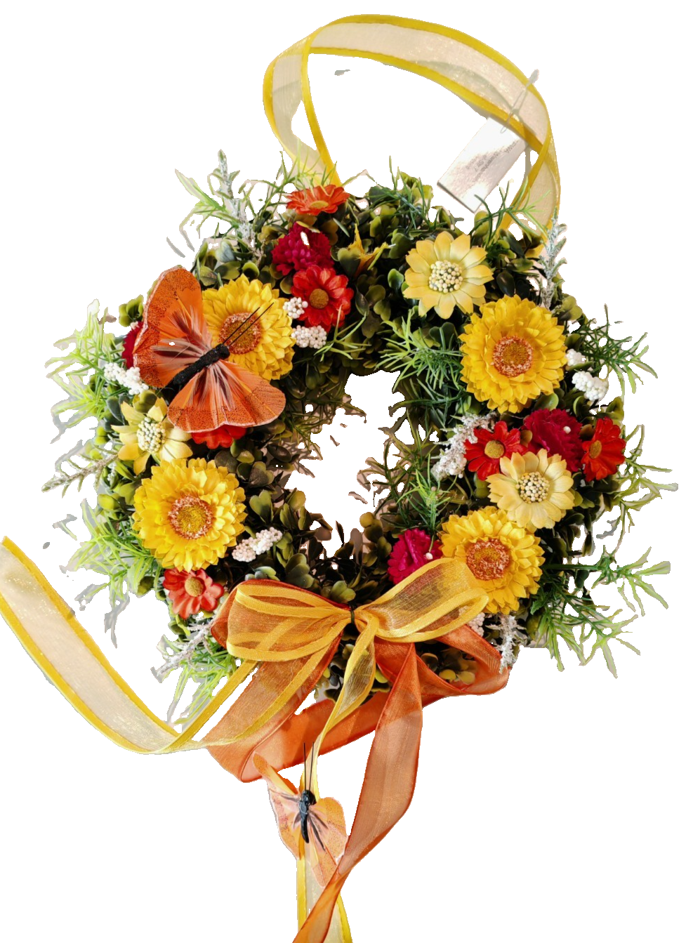 TEWA Türkranz Blumenkranz Gelb Orange 26 cm Frühlingskranz Sommerkranz Deko E6