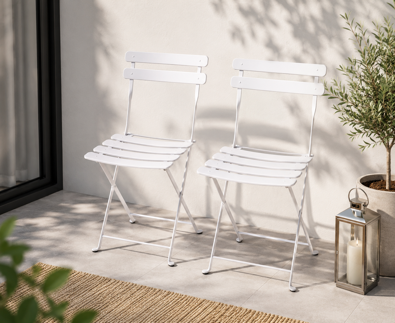 Mano Gartenstuhl 2er Set Metall weiß Terrasse Balkon Outdoor Stühle