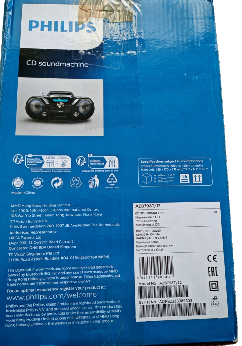Philips AZB798T/12 CD Soundmachine DAB+ Bluetooth Kassette USB Radio CD A08