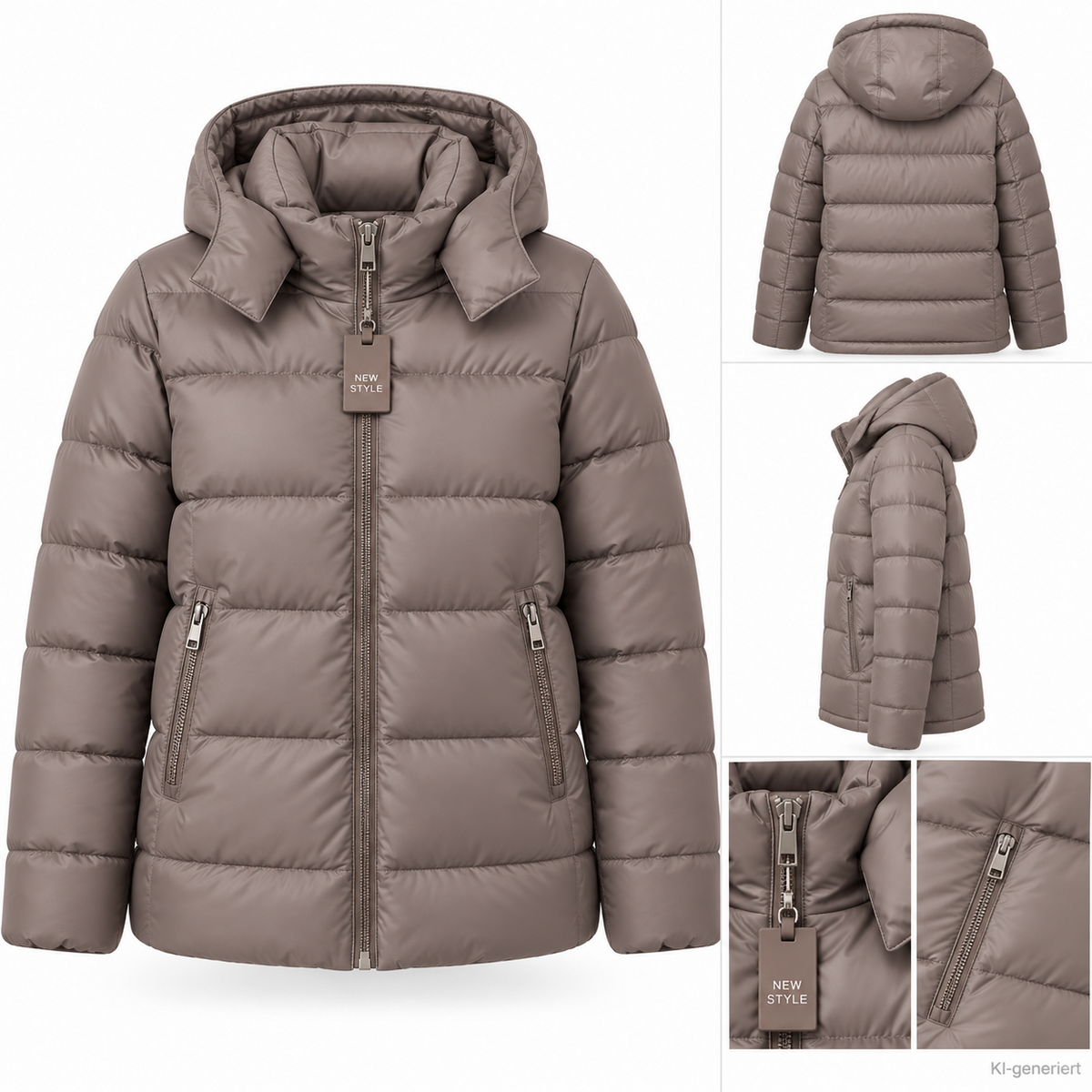 STRANDFEIN Menswear Herren Steppjacke Gr. 54 Taupe Kapuze Winterjacke