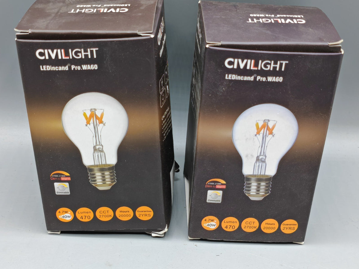 2x CIVILIGHT LED Filament E27 A60 4,7W 470lm 2700K Dimmbar Dim to Warm HA35