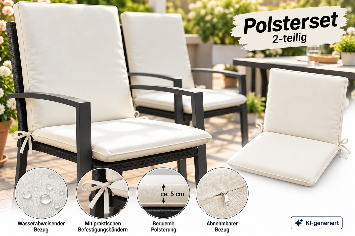 GREEN LOUNGE 2er Set Polsterauflagen Klappsessel Weiß 118x51x3 cm