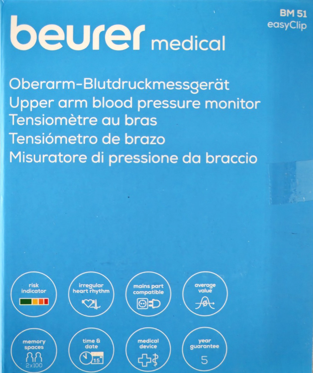 Beurer BM51 easyClip Oberarm Blutdruckmessgerät Pulsmessung vollautomatisch C04G