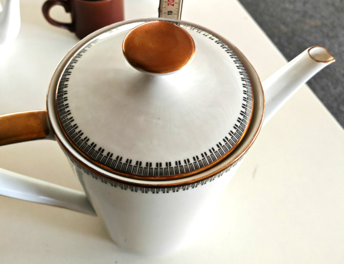 Seltmann Weiden Bavaria Kaffeekanne Porzellan Weiß Gold Vintage mit Deckel A6