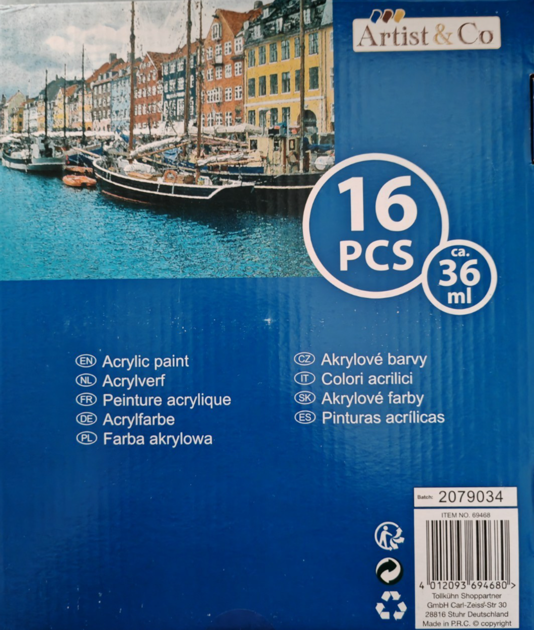 16tlg Acrylfarben Set 16x36ml Künstlerfarben Malfarben Acrylfarbe Malset D9
