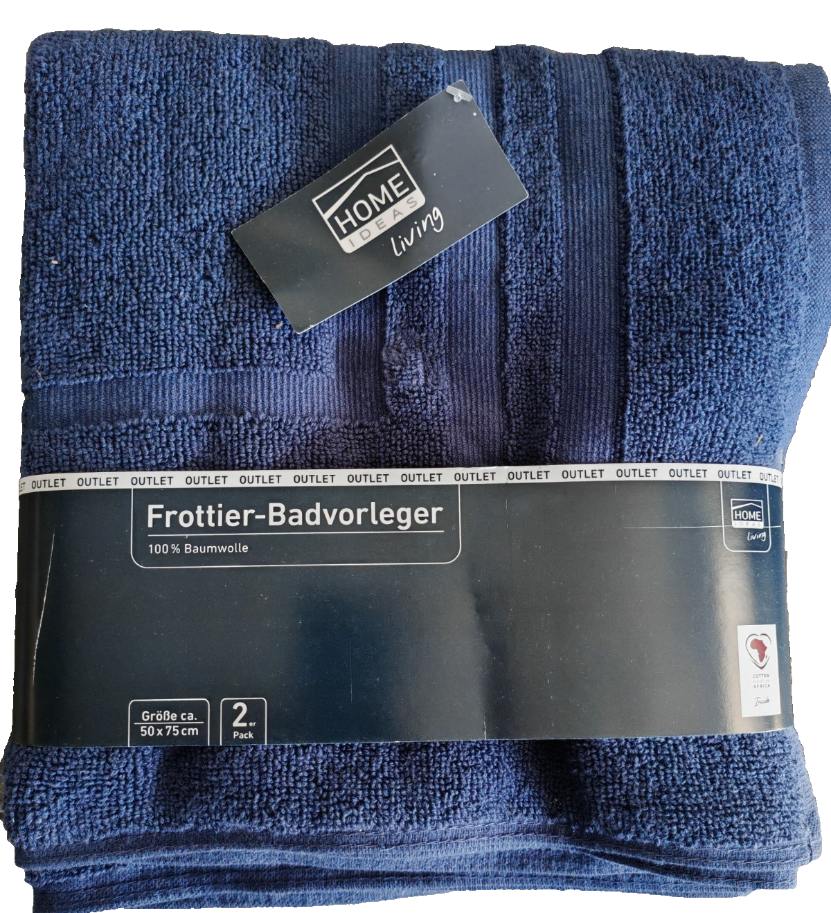 HOME IDEAS 2x Frottier Badvorleger 50x75 cm Blau Baumwolle Badematte Bad C6