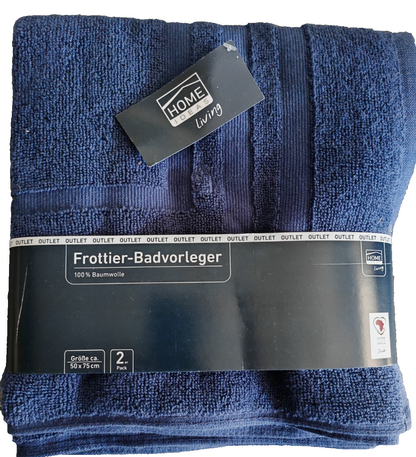 HOME IDEAS 2x Frottier Badvorleger 50x75 cm Blau Baumwolle Badematte Bad C6