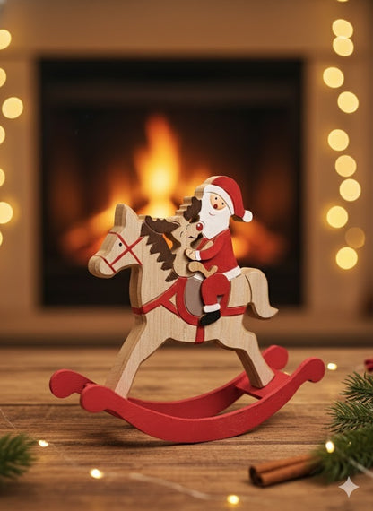 Wenco Holz-Schaukelpferd – Weihnachtsmann - Weihnachts-Deko 🎄