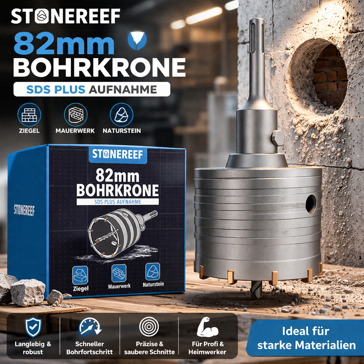 82mm Dosenbohrer SDS Plus – Lochbohrer Kernbohrer für Mauerwerk