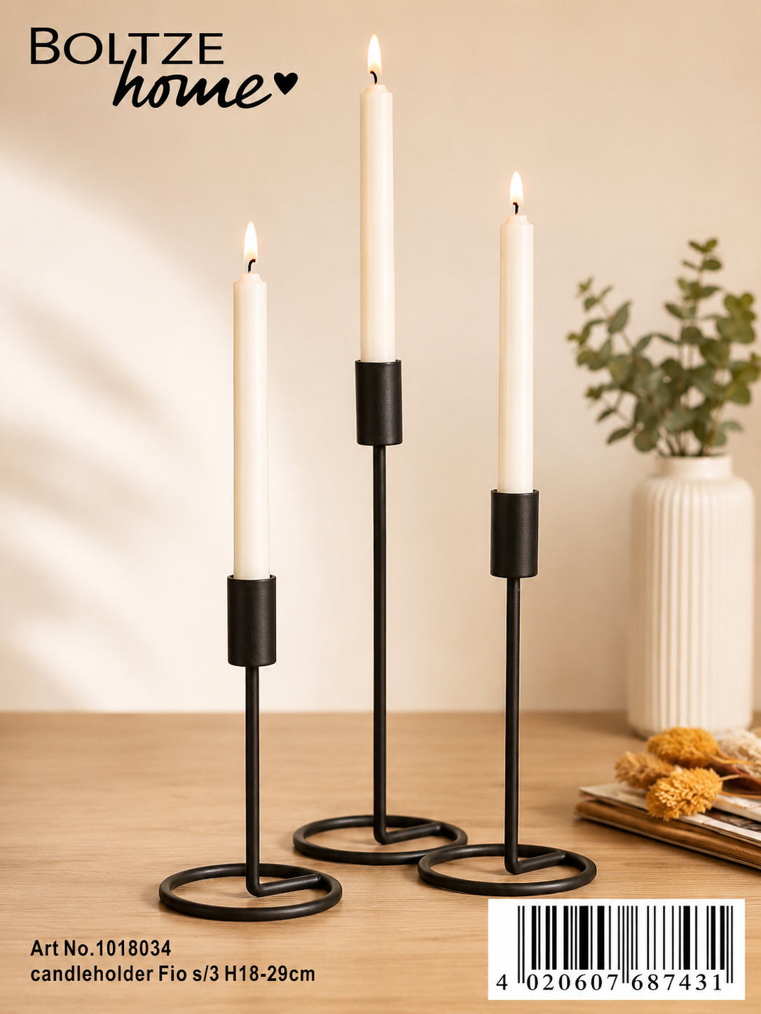 Boltze Home Fio Kerzenhalter 3er Set Schwarz Metall Kerzenständer Deko C05