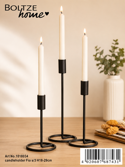 Boltze Home Fio Kerzenhalter 3er Set Schwarz Metall Kerzenständer Deko C05
