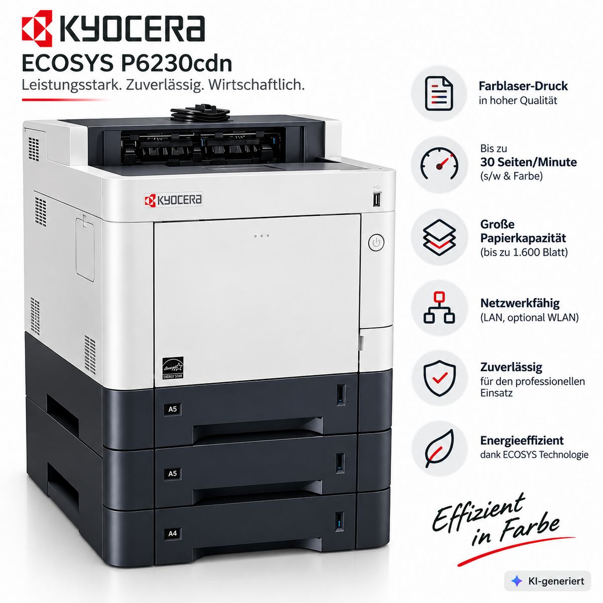 Kyocera ECOSYS P6235cdn Farbdrucker Laserdrucker A4 LAN Duplex 2 Kassetten  HA26