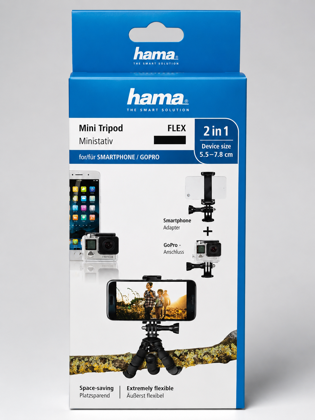 Hama Mini Tripod Flex 2in1 Mini Stativ Kamera GoPro Smartphone Flexibel A8