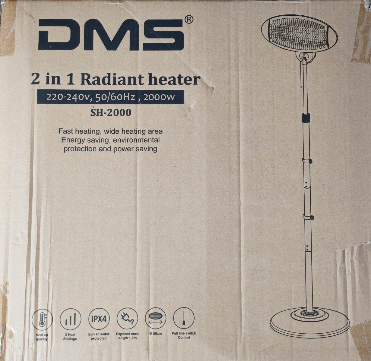 DMS® 2in1 Stand Infrarotstrahler | 2000 Watt | Heizstrahler | Standheizer