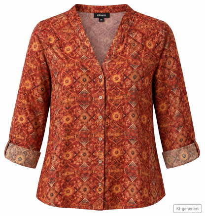 SOULS by Eywasouls Damen Bluse Gr. 36 Terracotta Gemustert Langarm Boho D1